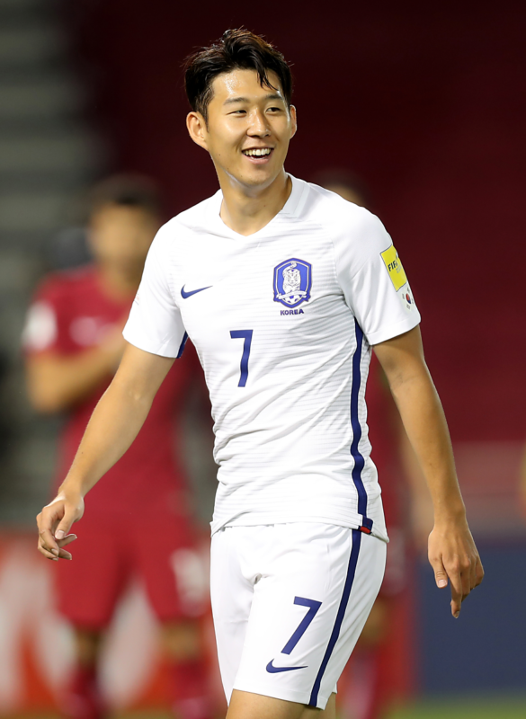 Südkoreas Son Heung-min während des Fußballspiels der Asien-Qualifikation für die Weltmeisterschaft 2018 zwischen Katar und Südkorea im Jassim Bin Hamad Stadion in Doha am 13. Juni 2017. / AFP PHOTO / KARIM JAAFAR
